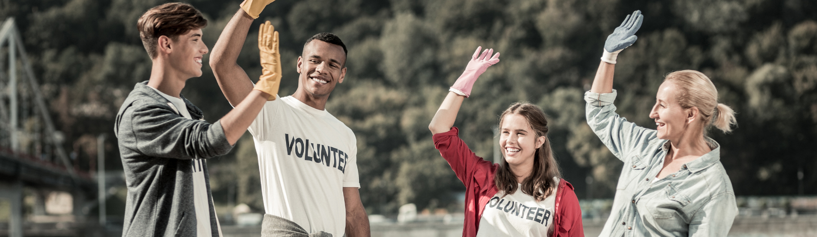Volunteers giving each other a high five